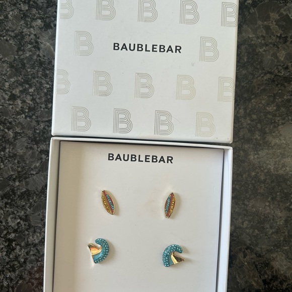 BaubleBar Surfboard and Wave Gold Tone Plate Earring Set (2 Pairs) - Picture 5 of 5